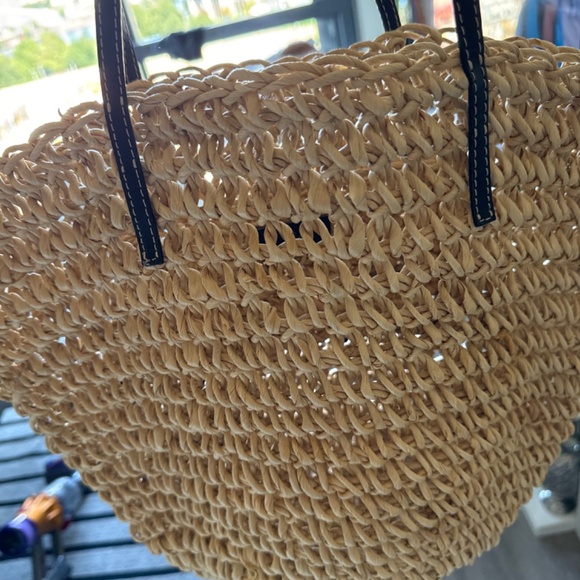 J. Crew Tan Woven Tote Bag with Black Handles - Picture 3 of 3